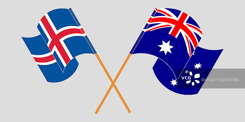 交叉挥舞的冰岛和澳大利亚国旗图片素材
