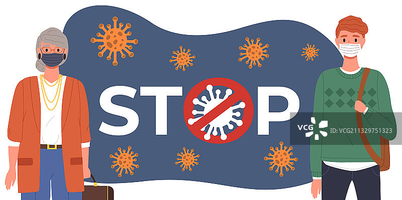 戴着医用口罩的情侣卡通形象图片素材