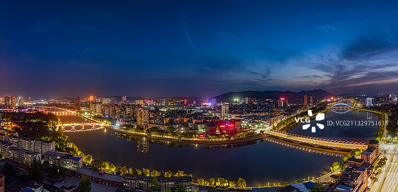 亚洲中国河南省信阳市浉河风光全景接片图片素材