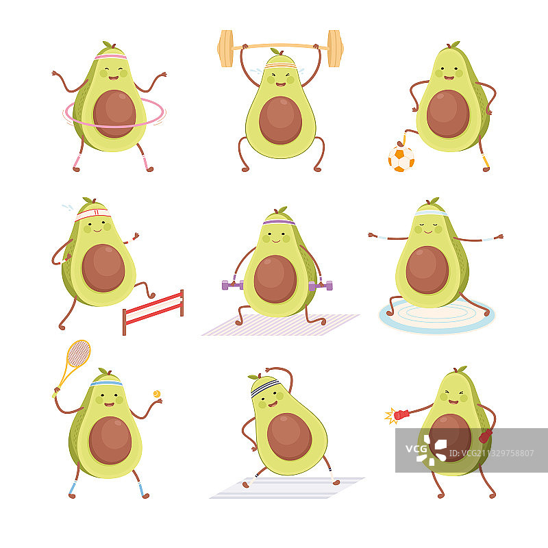 可爱牛油果健身运动系列图片素材