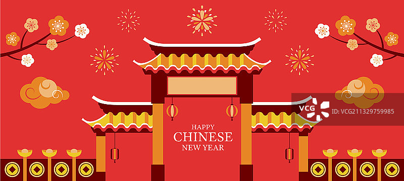 中国新年传统大门建筑图片素材