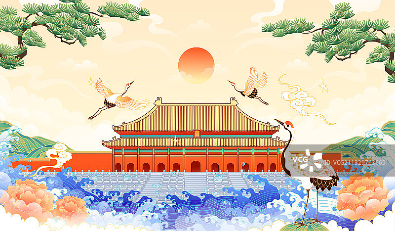 中国风北京故宫建筑矢量插画图片素材