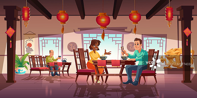 人们在亚洲餐厅或咖啡馆用餐图片素材