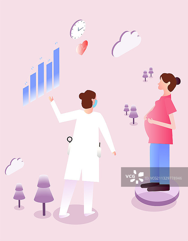 产检 2.5D插画图片素材