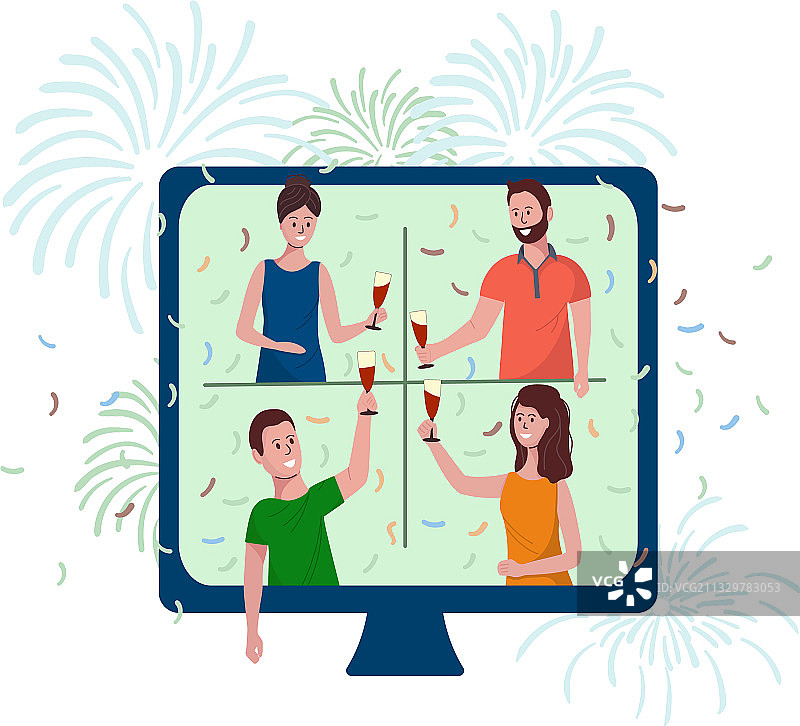 朋友们在线庆祝节日图片素材