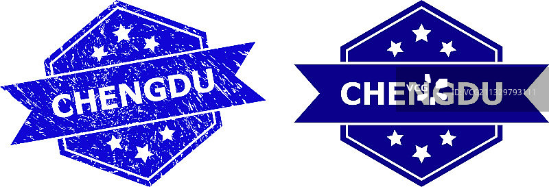 六边形成都印章（刮痕纹理）图片素材