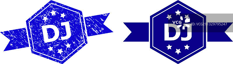 带有做旧表面的六边形DJ印章图片素材