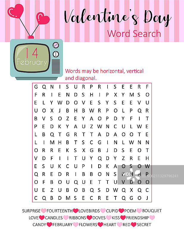 情人节单词搜索谜题图片素材