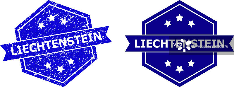 带有损坏风格的六边形列支敦士登邮票图片素材