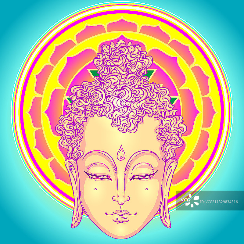 佛陀面部与曼陀罗图案图片素材