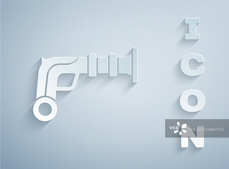 灰色背景上的复古纸剪手枪图标图片素材