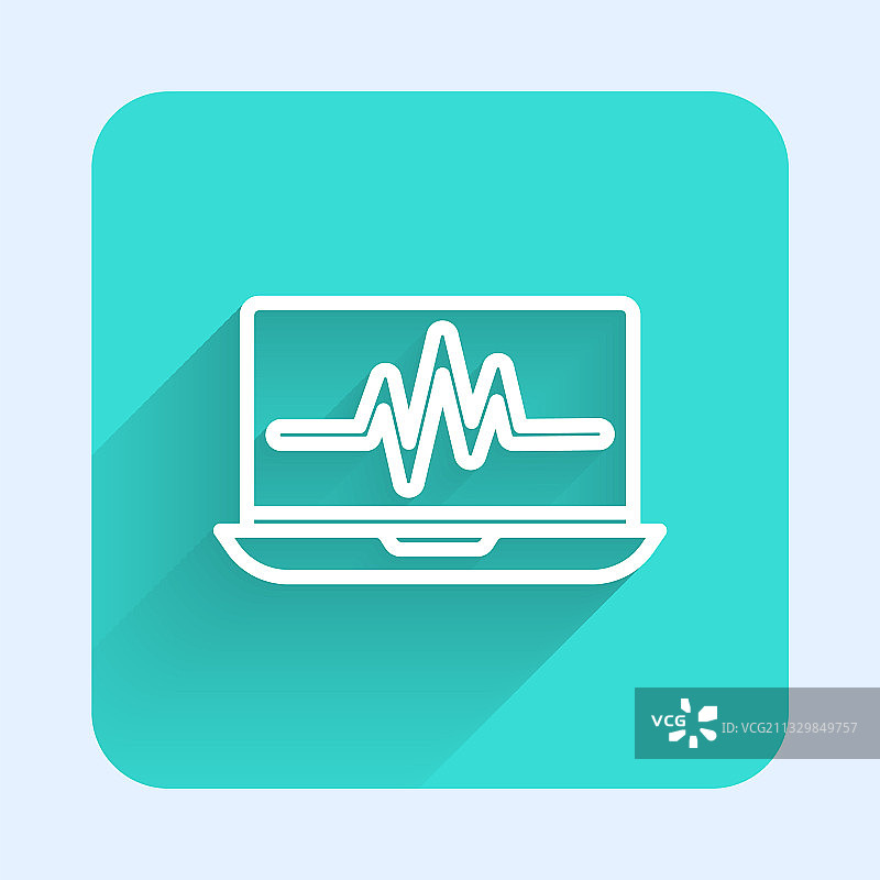 白色线条笔记本电脑心电图图标图片素材
