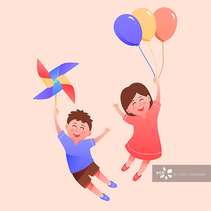 卡通六一儿童节小孩玩玩具节日矢量节日插画图片素材