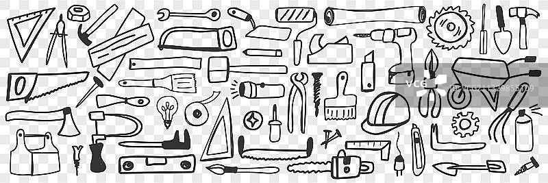 各种维修工具涂鸦套装图片素材