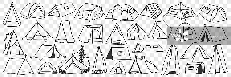 各种露营帐篷涂鸦套装图片素材