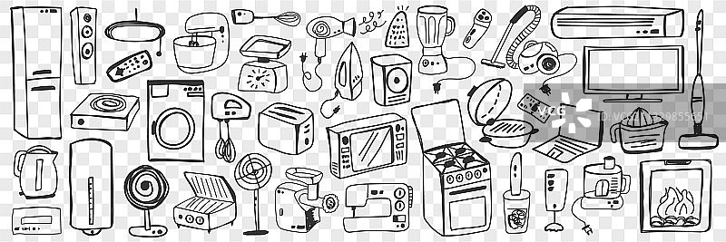 各种家用电器涂鸦套装图片素材