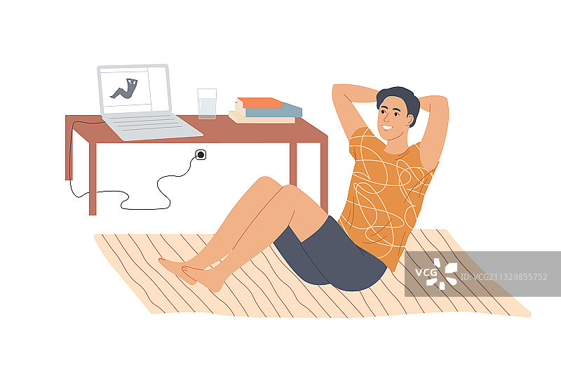 男人在家做仰卧起坐图片素材