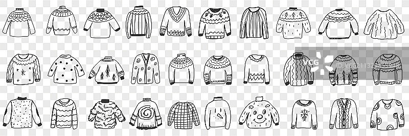 各种温暖的针织毛衣涂鸦套装图片素材