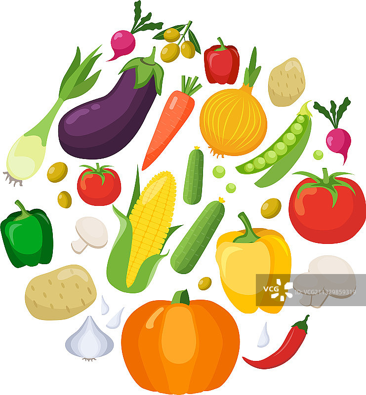 彩色蔬菜图标扁平化合集图片素材