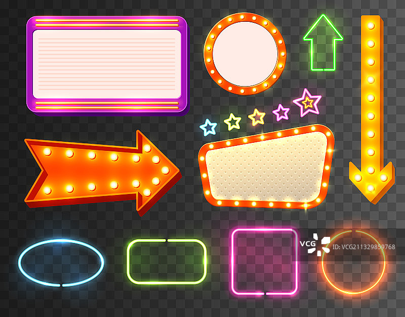 霓虹灯标志图标集图片素材
