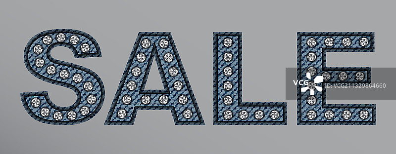 蓝色牛仔布促销字样银色亮片图片素材