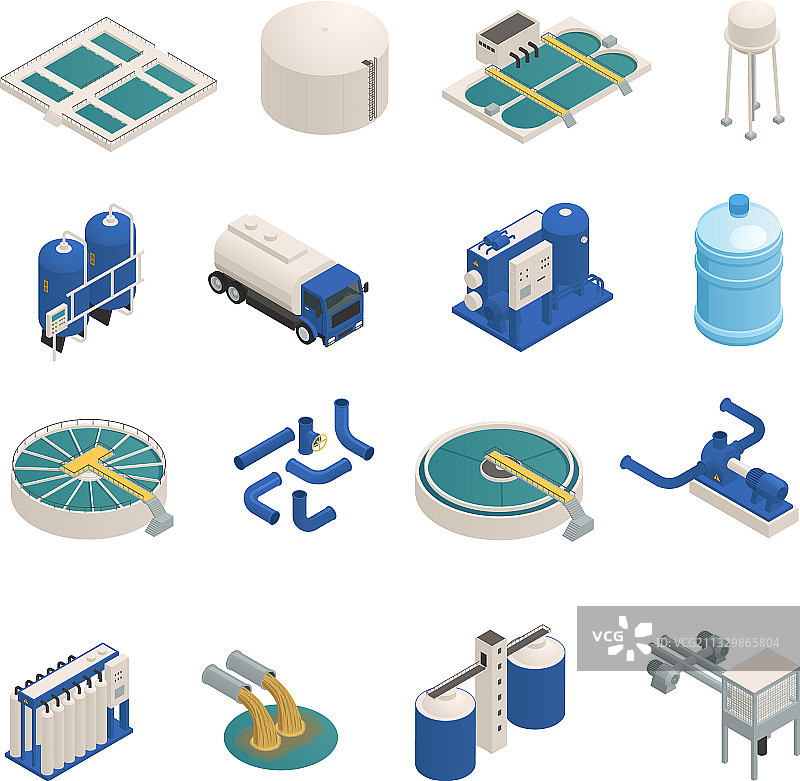 废水净化2.5D图标合集图片素材