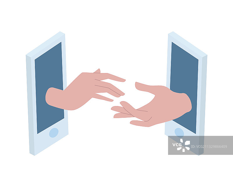 男人和女人的手从手机里伸出来图片素材