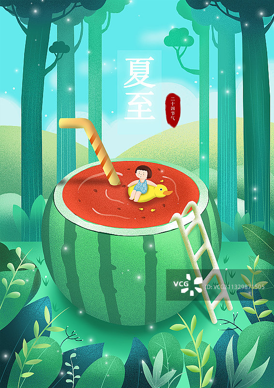 节气肌理插画 夏至图片素材