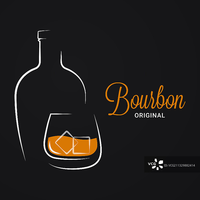 波旁威士忌或白兰地酒瓶和酒杯标志图片素材