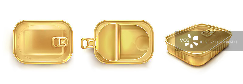 顶部视角的金色沙丁鱼罐头图片素材