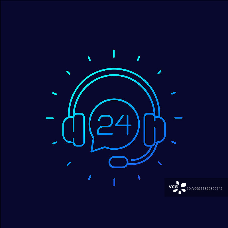 24小时客服支持细线图标图片素材