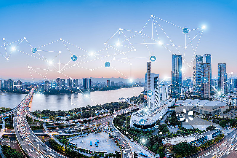 中国福建福州尤溪洲大桥和城市互联大数据概念图片素材