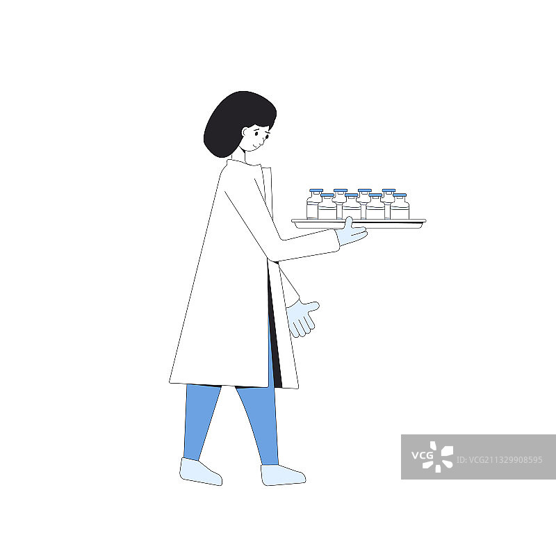 手持托盘的疫苗女科学家或护士图片素材