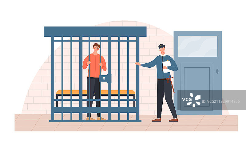 男警官正在和囚犯谈话图片素材