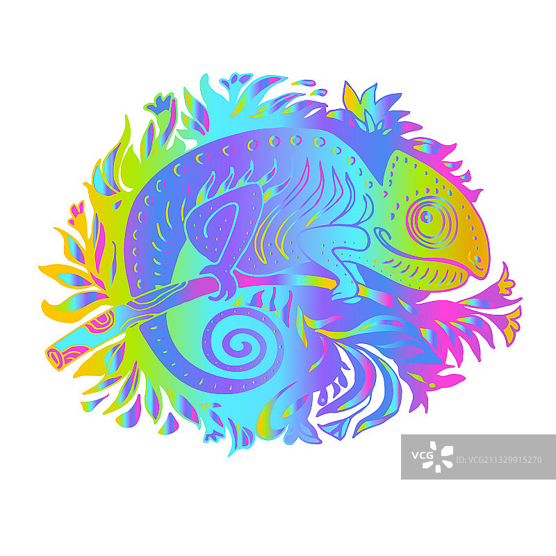 手绘风格涂鸦变色龙彩虹图片素材