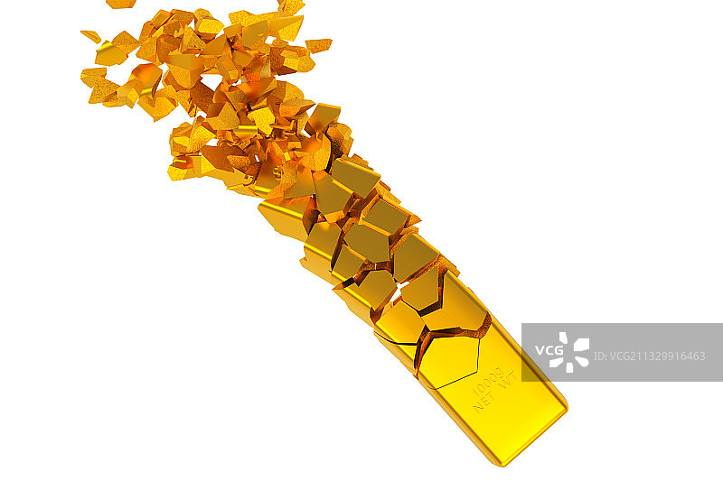 三维图形破碎的黄金金条图片素材
