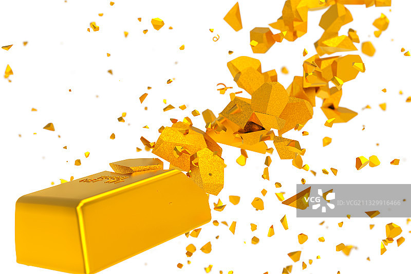 三维图形破碎的黄金金条图片素材