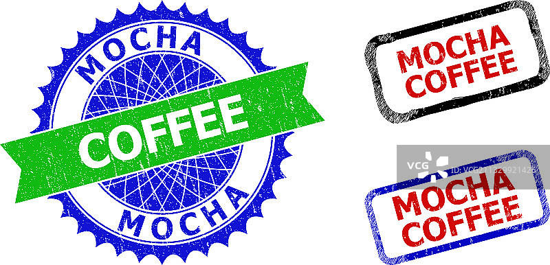 摩卡咖啡花结和矩形双色邮票图片素材