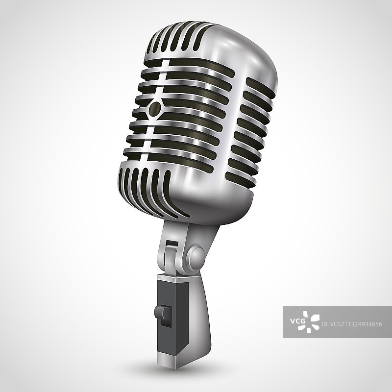 逼真单银色复古麦克风设计图片素材