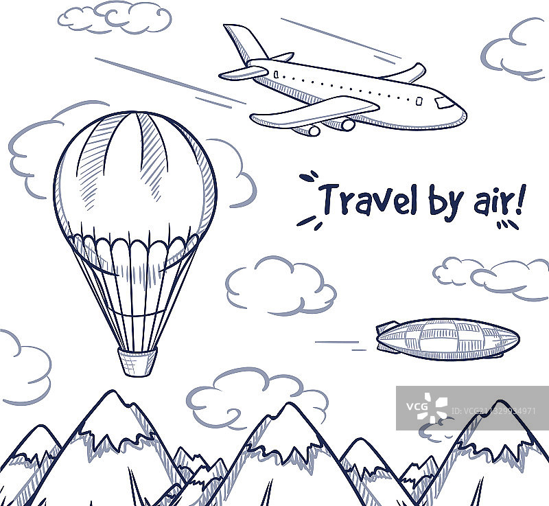 涂鸦风航空旅行概念图片素材