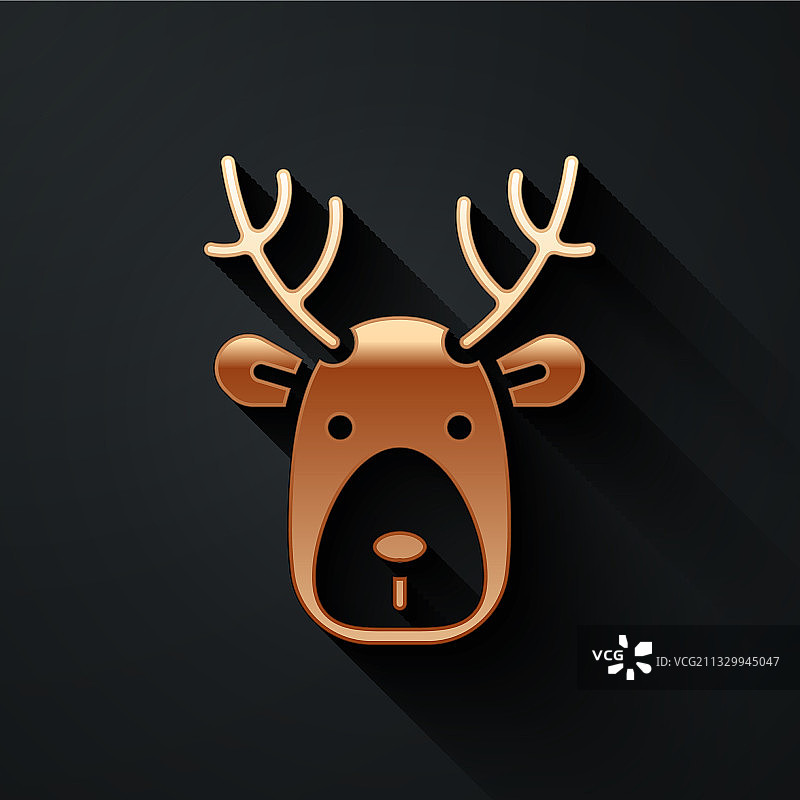 黑色背景上的金色鹿头带角图标图片素材
