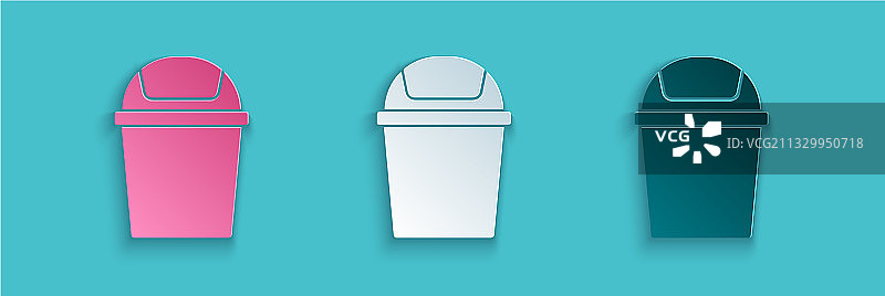 蓝色背景上的剪纸垃圾桶图标图片素材