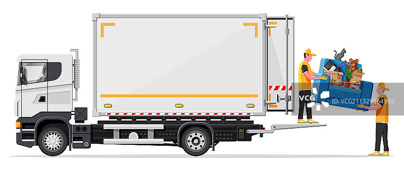 装满家居物品的配送卡车图片素材