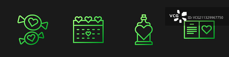 爱情药水瓶、糖果和日历组合banner图片素材