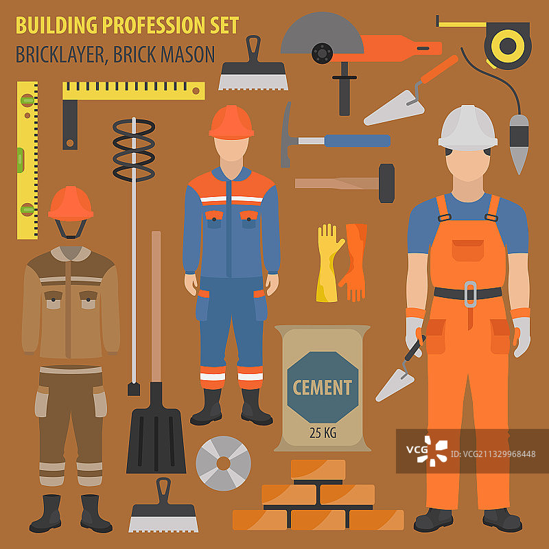 砌砖匠职业和行业组合图片素材