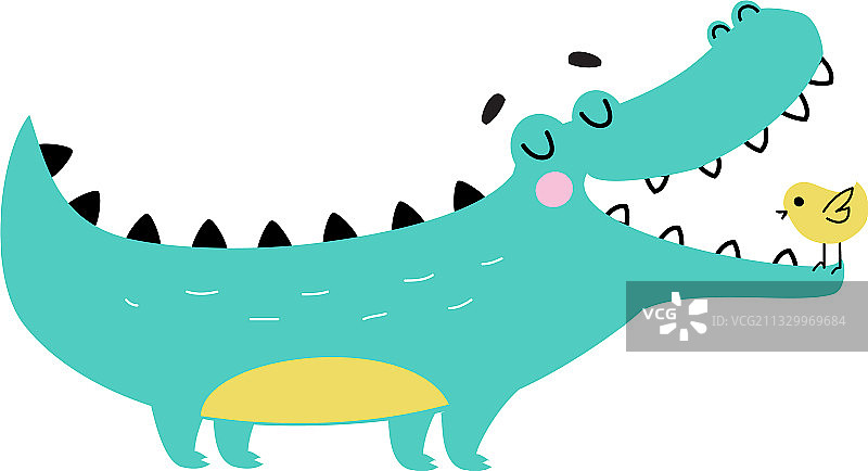 张着大嘴含着小鸟的可爱鳄鱼图片素材