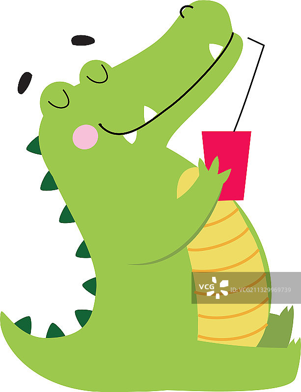 可爱鳄鱼喝苏打饮料图片素材