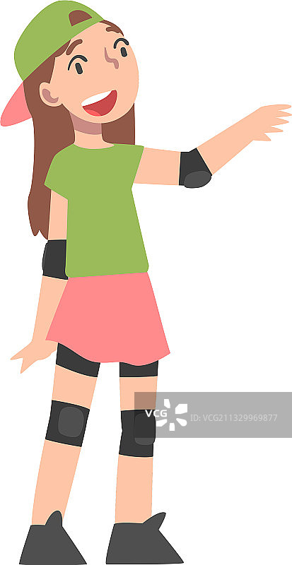 戴着护膝和护肘的可爱卡通女孩图片素材