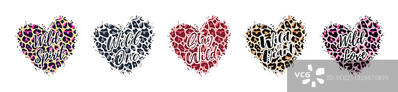 狂野的心形豹纹图案标语图片素材