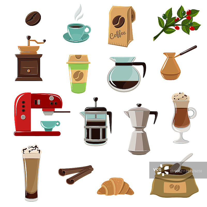 复古扁平咖啡图标合集图片素材